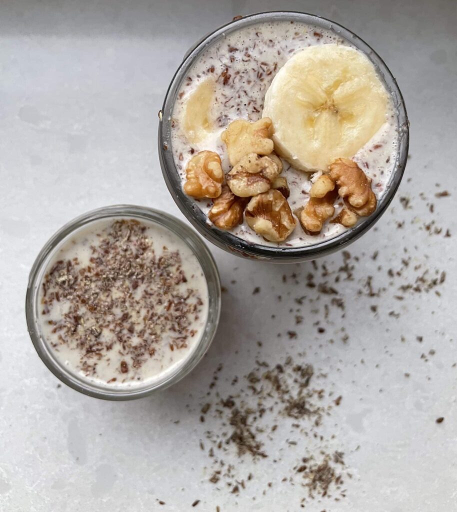 banana walnut flaxseed pudding in mason jar