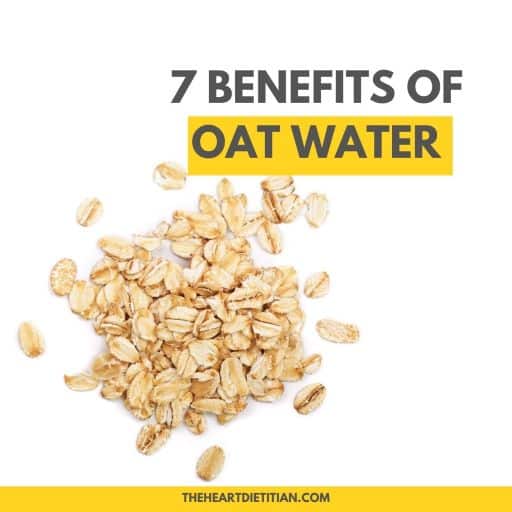 7 Benefits Of Oat Water Title on top of a handful of rolled old fashioned oats