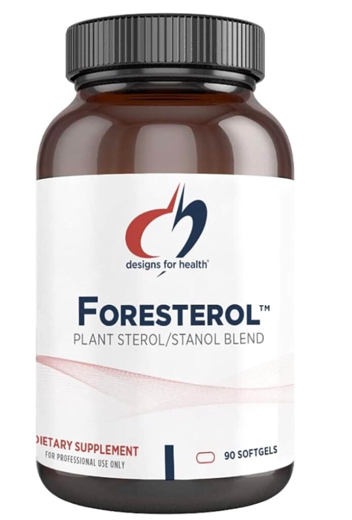 An image of a supplement bottle with Foresterol, the bottle has a white label.