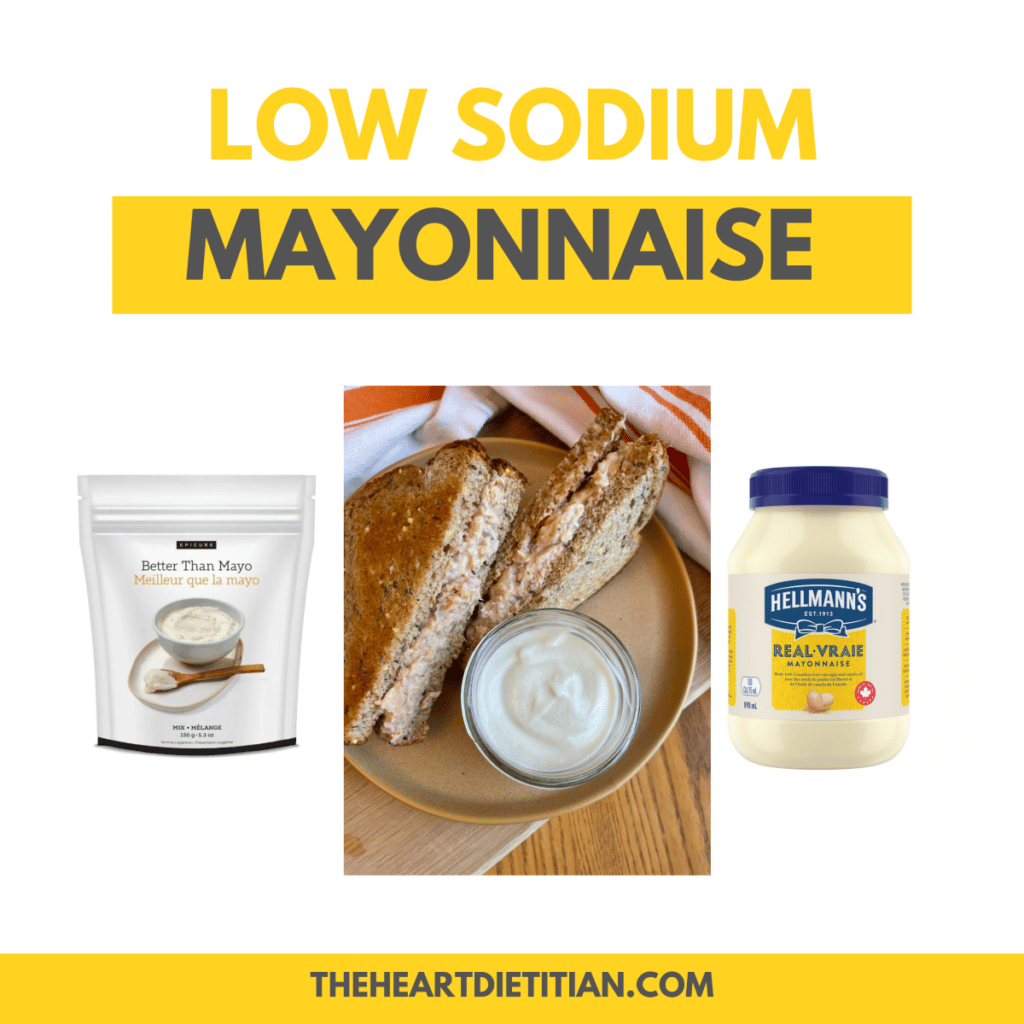 Low Sodium Mayonnaise Title with three options of store bought, online purchase and homemade mayonnaise.