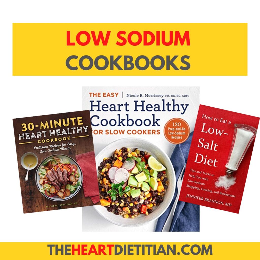 Three low sodium cookbook covers presented on title page.