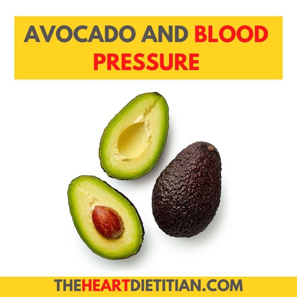 Words on the picture are is avocado food for blood pressure with a picture of 3 avocados.