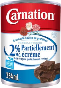 Can of Carnation 2% evaporated cream.