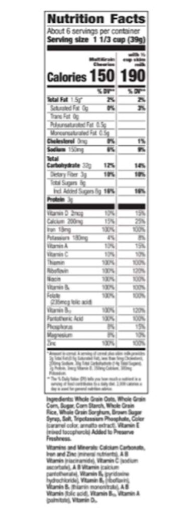 Cheerios nutrition facts table.
