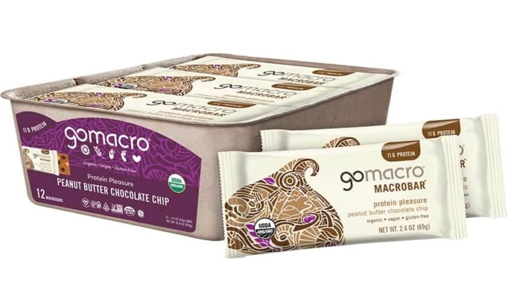 Go Macrobars in a box, peanut butter chocolate chip flavor. 