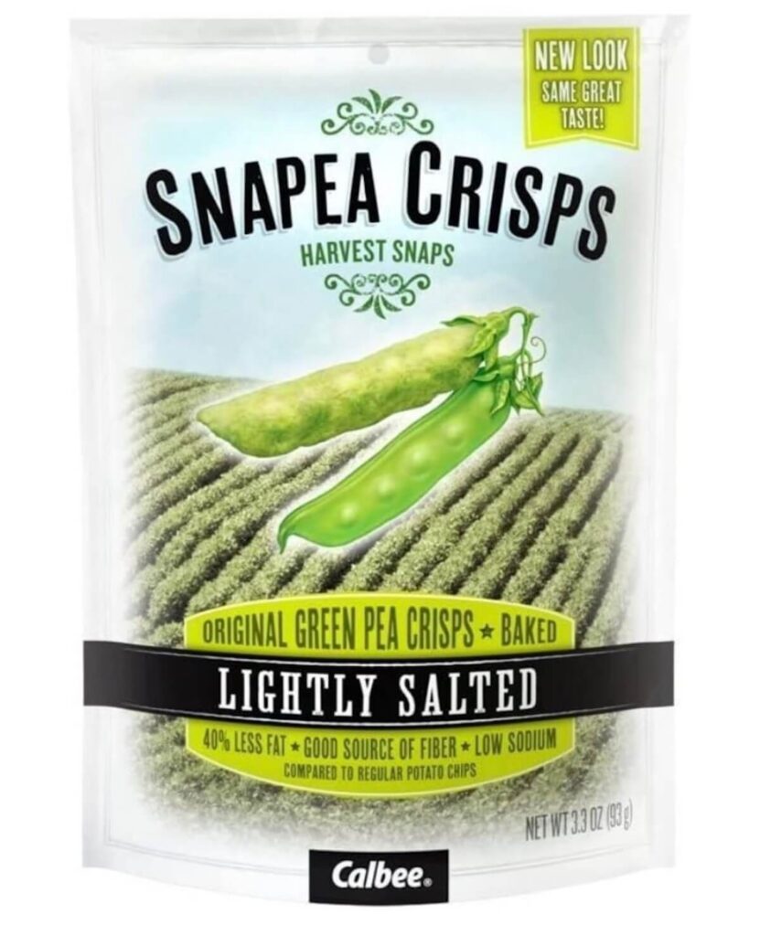 A bag of Harvest Snaps Snapea Crips