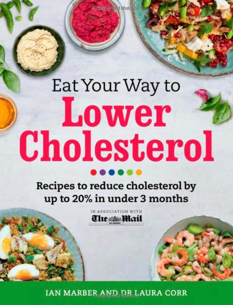 A cookbook, with the title "eat your way to lower cholesterol"