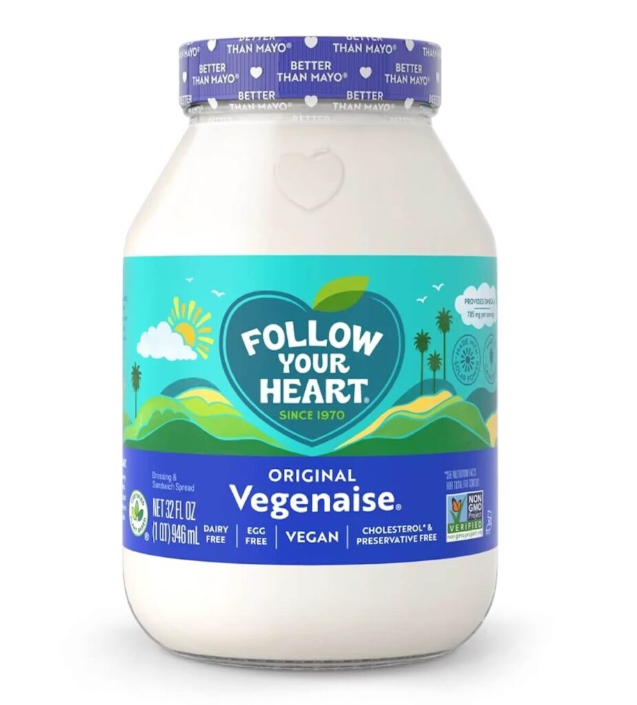 An image of Follow Your Heart Vegenaise, mayonnaise jar.