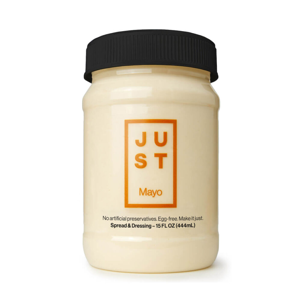 A photo of Just Mayo mayonnaise jar.