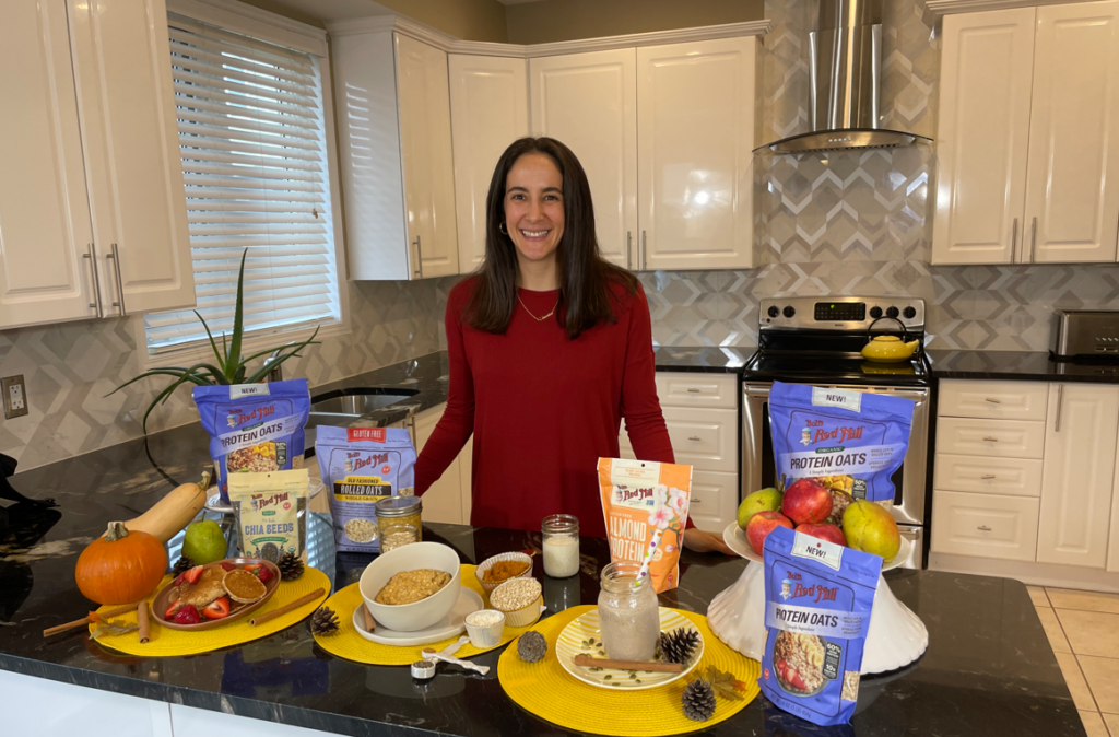 Veronica Rouse in her kitchen celebrating national oat day with Bob's Red Mill.