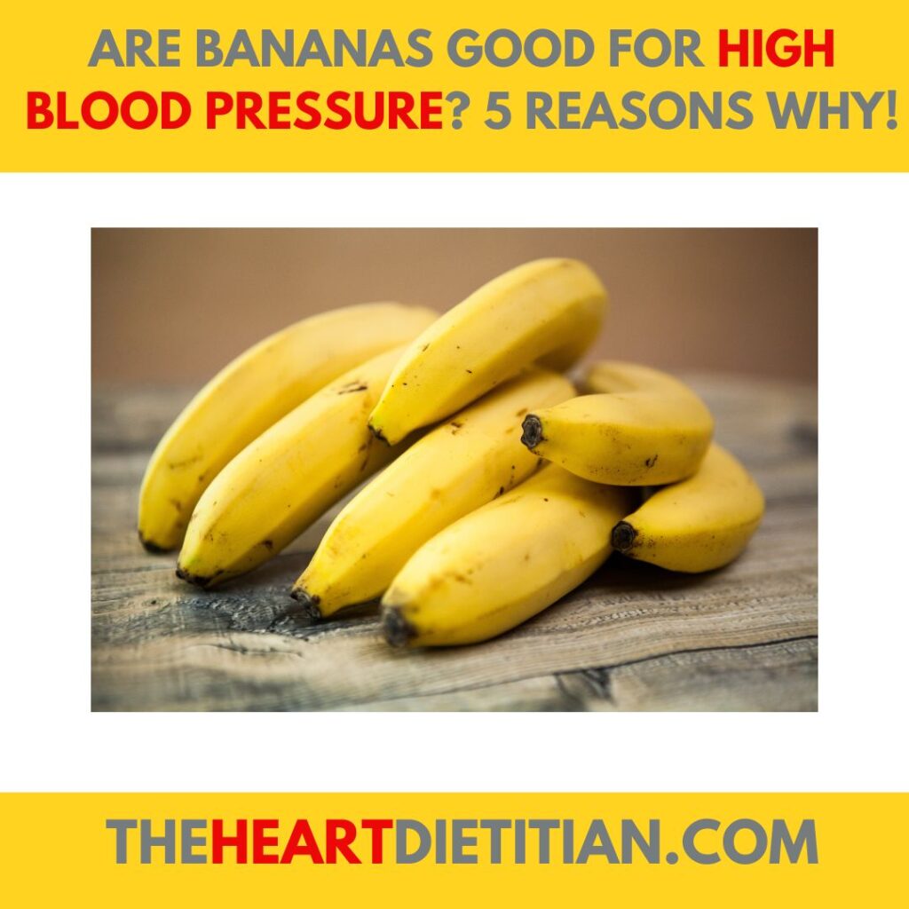 An image of a bundle of bananas. The title reads "are bananas good for high blood pressure? 5 reasons why".