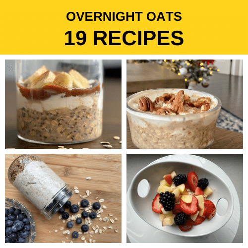 Four pictures of healthy overnight oat recipes.